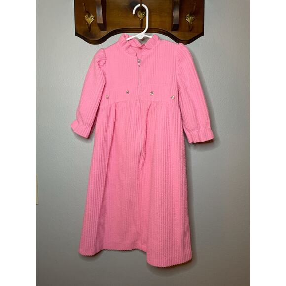 Vintage Pink Ribbed Zipper Robe with Flower Appliques - Picture 2 of 5